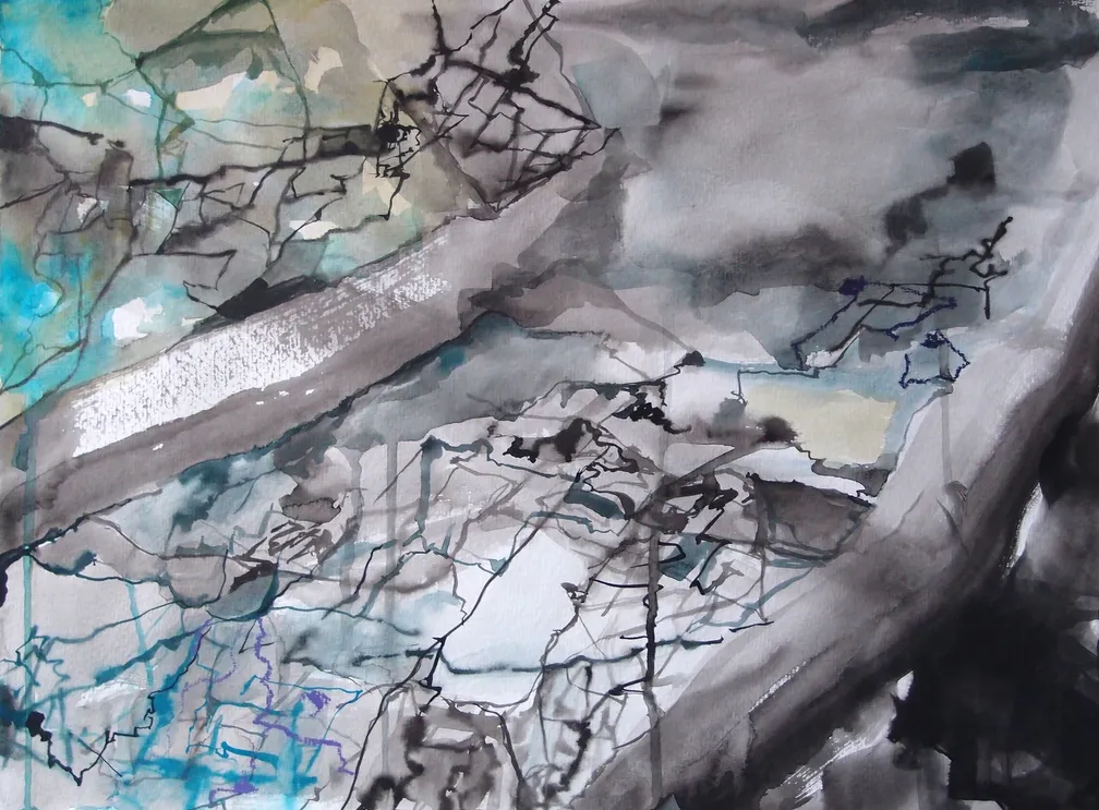 Connection II, Acrylic ink, oil pastel on paper 310g/m², 36 x 48 cm, 2024 — from the "Connection" series