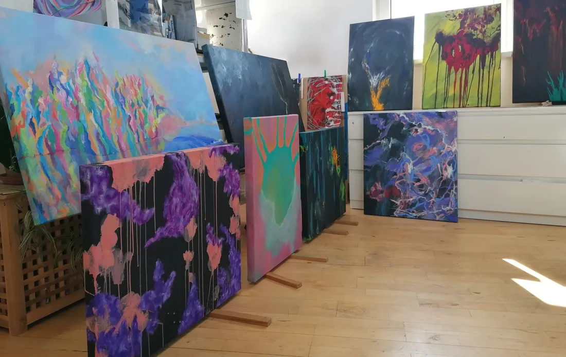 Paintings work in progress in the studio